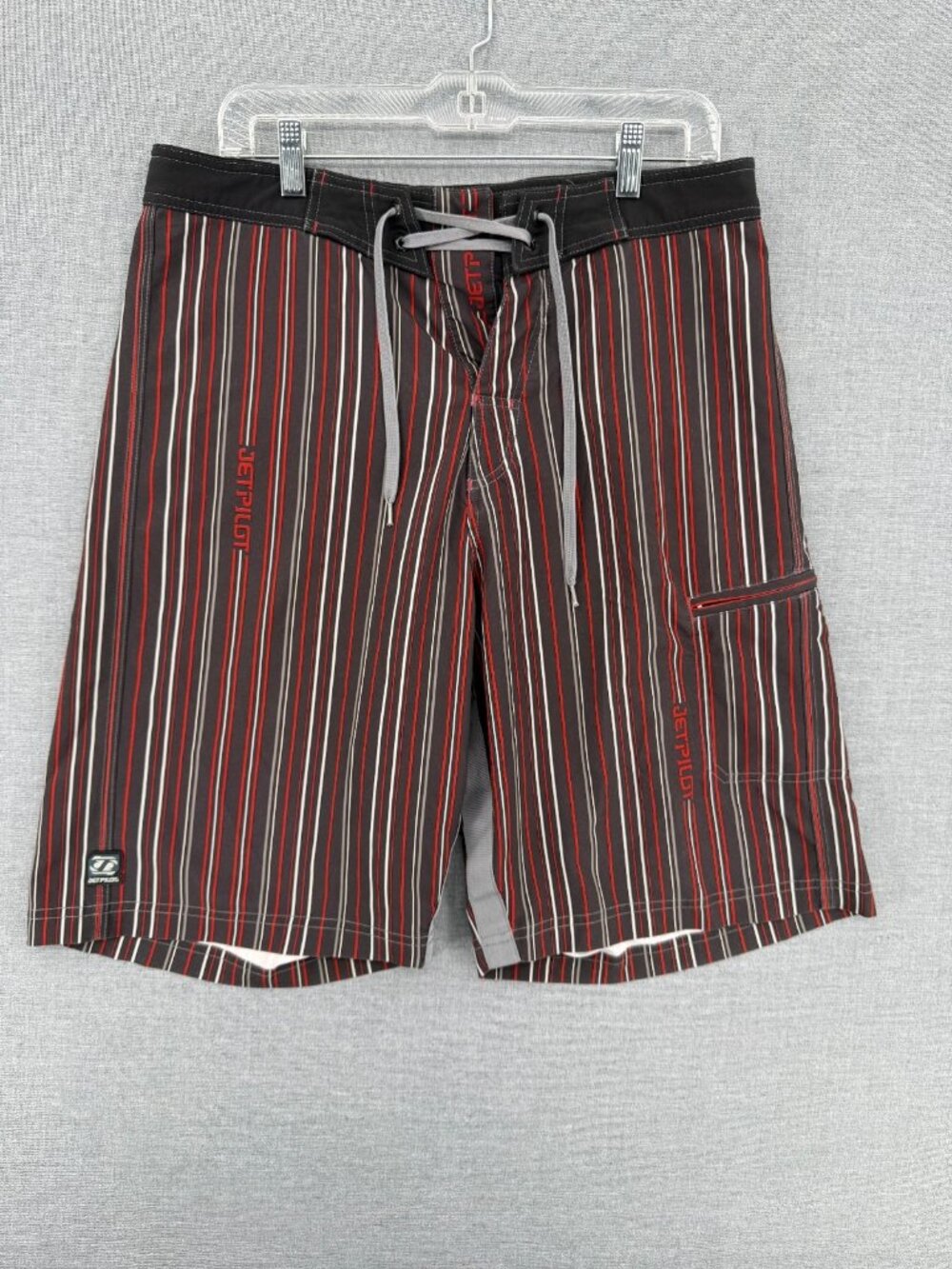 Vtg Jet Pilot Board Shorts Mens 32 8" Striped Beach Swim Trunks Drawstring Y2K